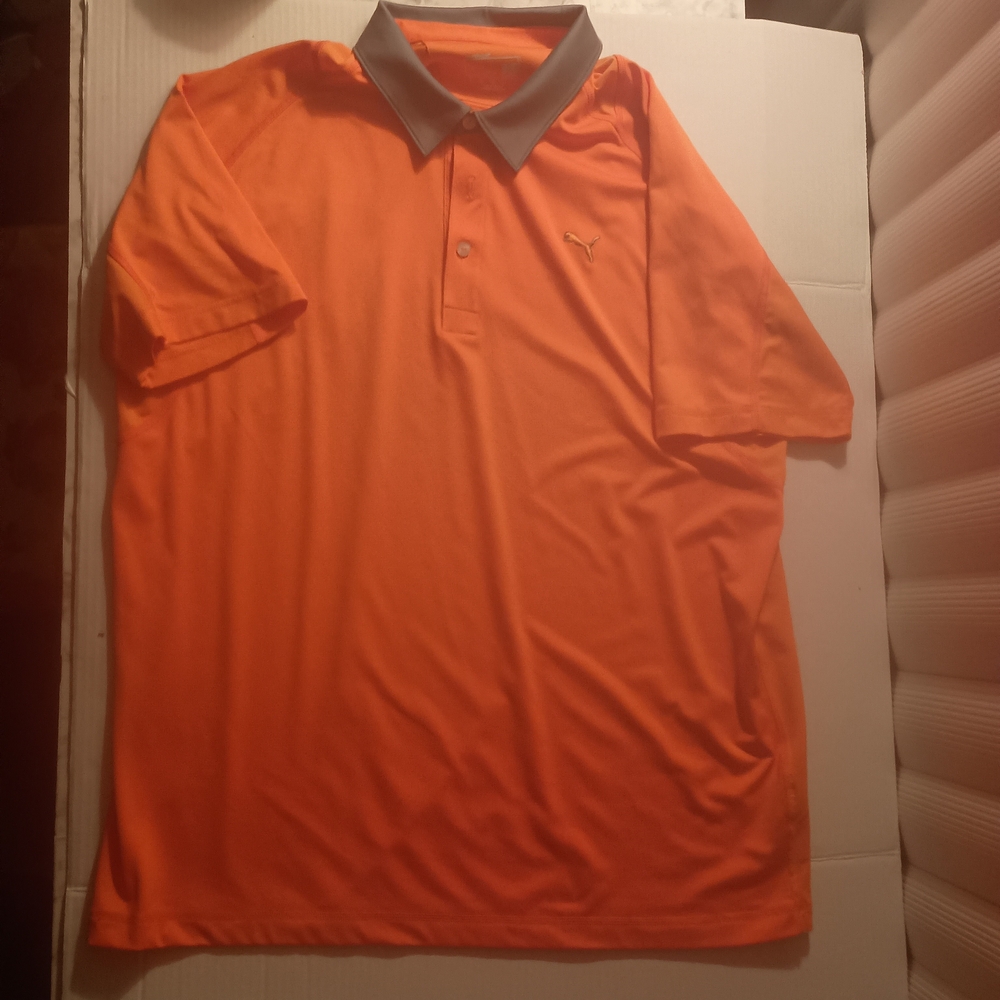 Puma Men's Bright Orange Polo with Gray Collar